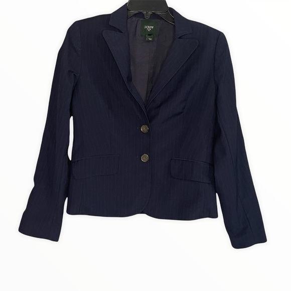 J. Crew Suiting Wool Blend Navy Blue Pin Striped Button Front Blazer Size 6 - Picture 2 of 7